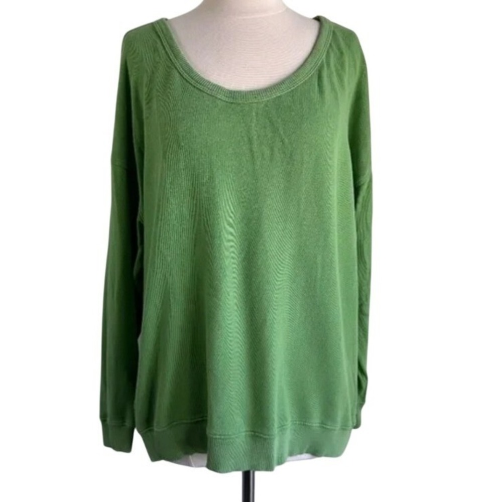 Aerie Oversized Scoop Neck Sweatshirt Green French Terry Pullover Medium